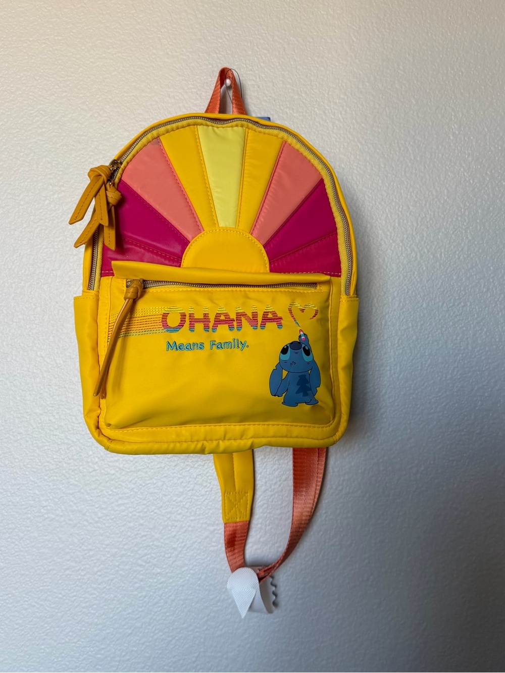 Disney Yellow Ohana Backpack with Sunrise Panel and Blue Stitch